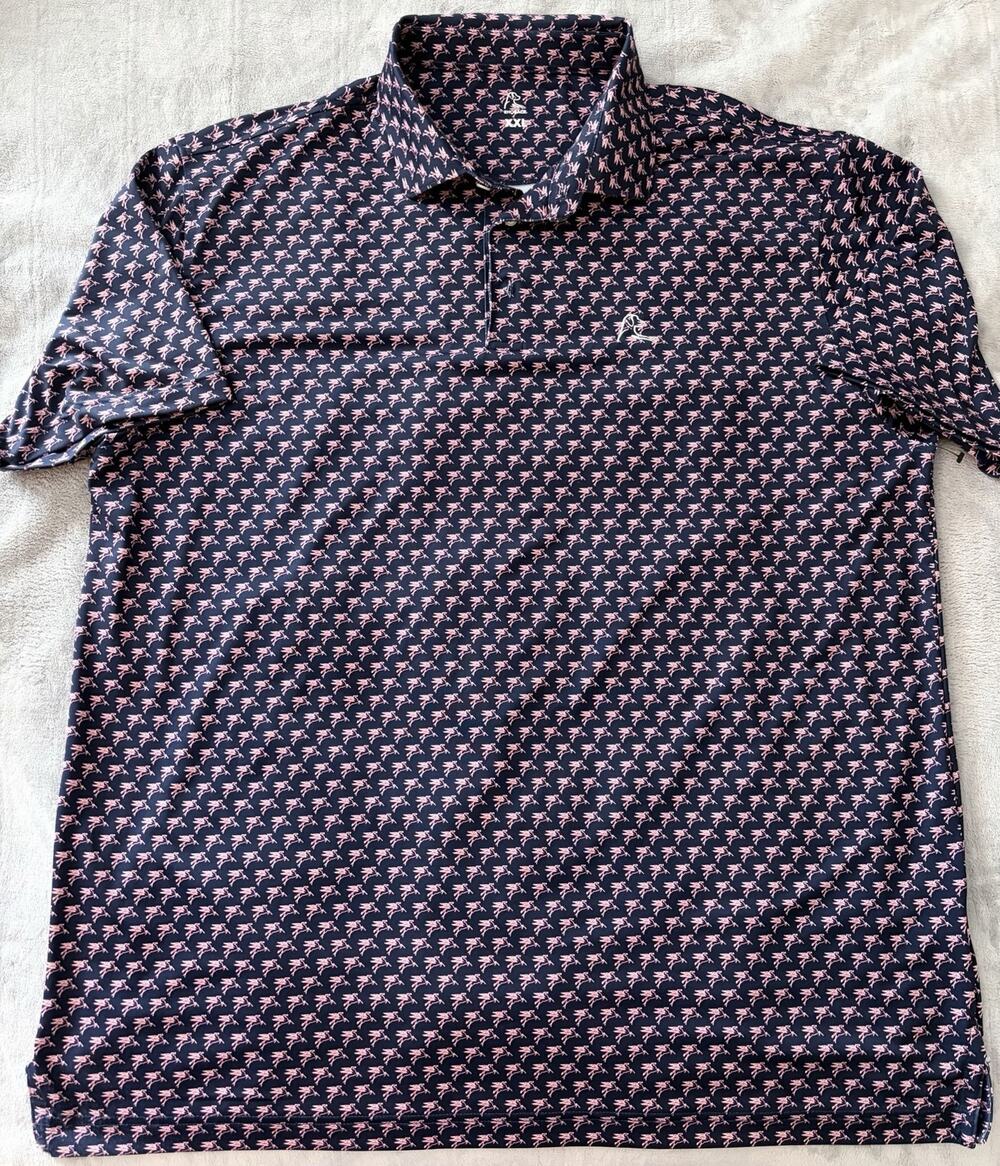 Rhoback Polo Shirt Men XXL Blue Geometric Golf Performance Pegasus Flying Horse